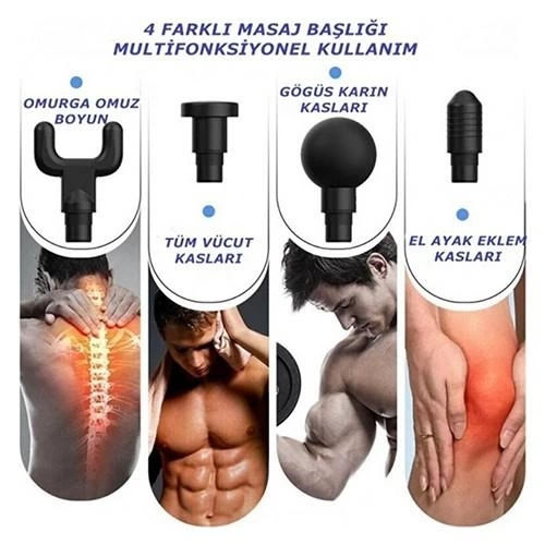 Darbeli Titreşimli Tabanca Masaj Aleti Kas Rahatlatıcı 4 Başlıklı Şarjlı Göbek Eritme Cihazı Zayıflama Ve Selülit Giderme - Görsel 2