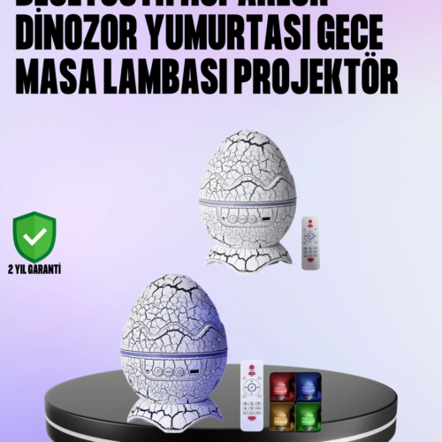 Dinozor Yumurtası Galaksi Projektör Gece Lambası 4'ü 1 Arada – Bluetooth Hoparlörlü