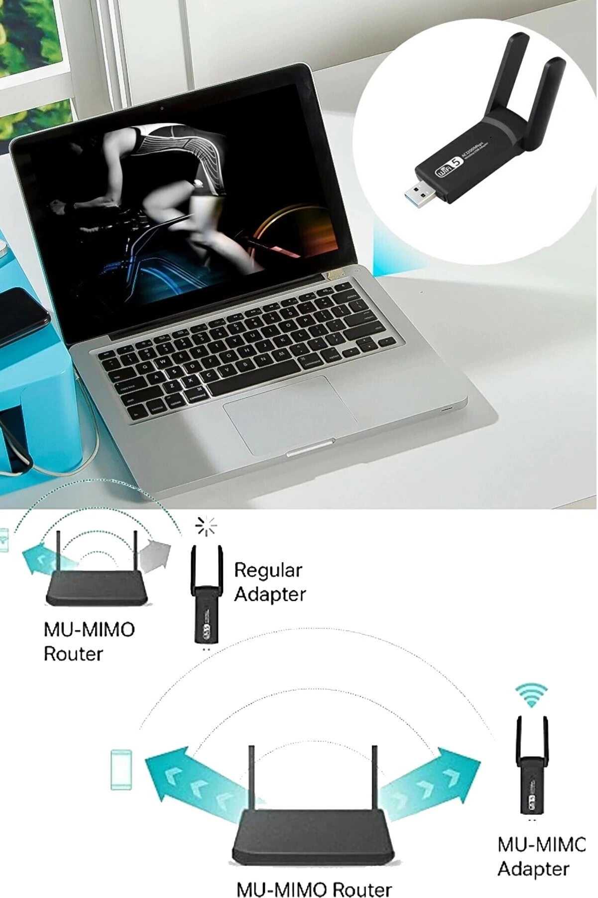 Dual Band Ac1200 Usb 3.0 Adaptör Kablosuz Wifi Yükseltici - Görsel 3