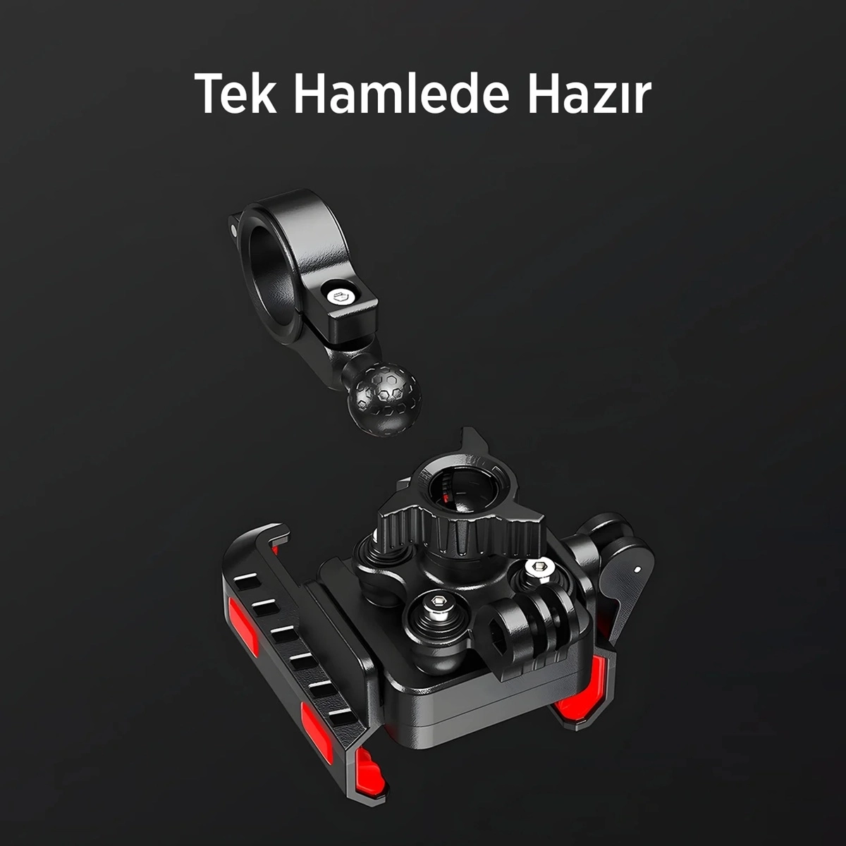 Gidon Bağlantılı 360° Derece Ayarlanabilir 3.5”-7.2” Uyumlu Motosiklet Bisiklet Telefon Tutucu - Görsel 3