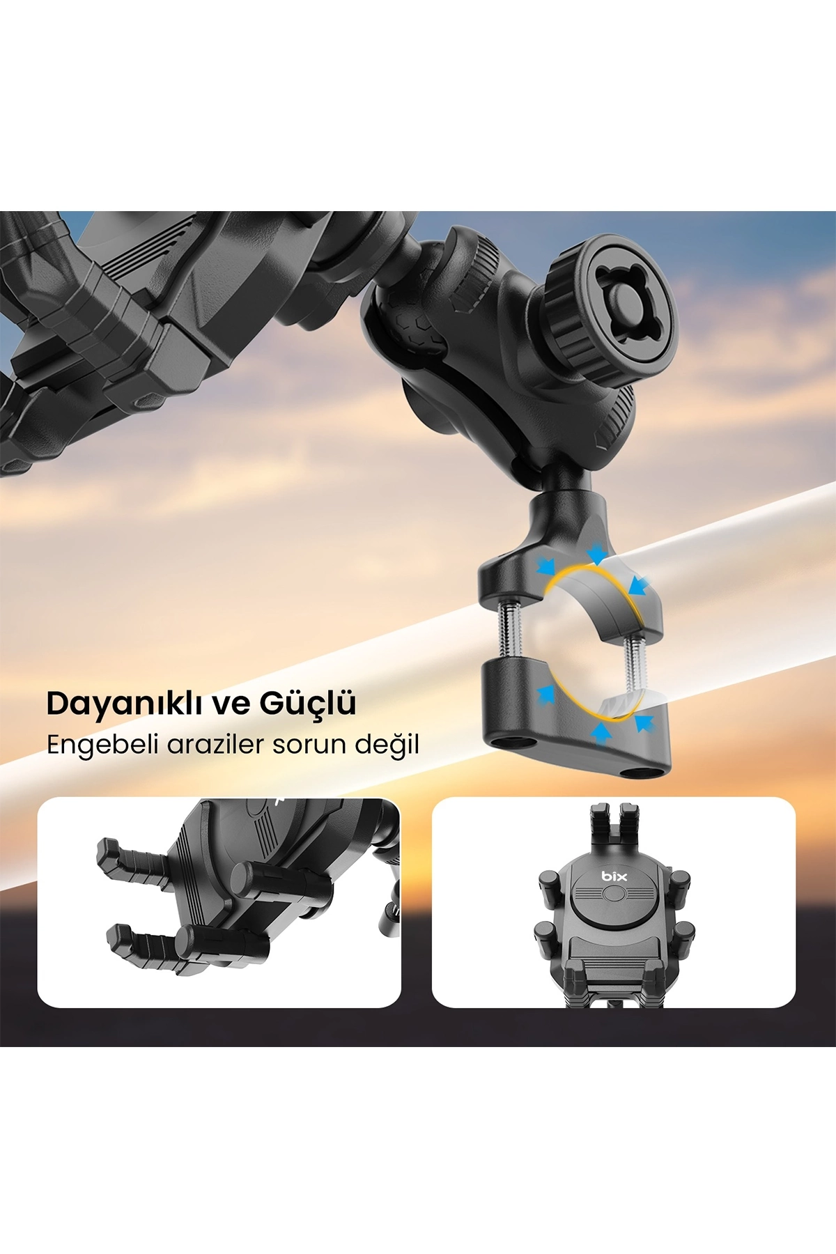 Gidon Bağlantılı Güneş Ve Yağmur Korumalı 360° Derece Ayarlanabilir Motosiklet Bisiklet Telefon Tutucu
