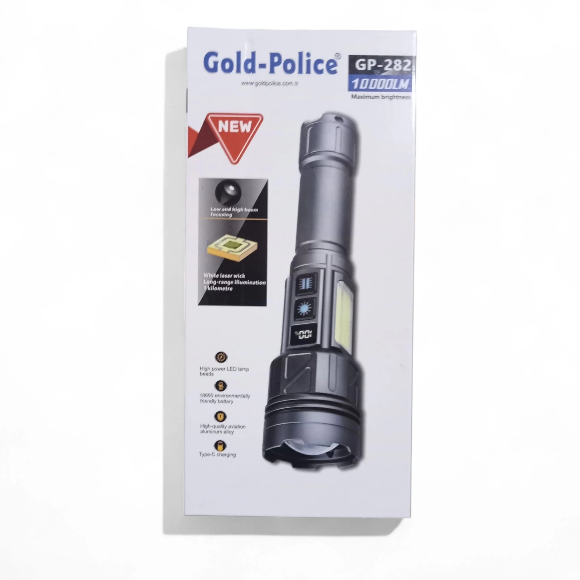 Gold-police Gp-282 Uzun Menzilli Güçlü Şarjlı 10000 Lümen El Feneri 11 Mod Çakar Işıklı Kırmızı-mavi-yeşil Led - Görsel 3