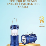 Güneş Enerjili Kızaklı Şarjlı Büyük Boy Kamp Feneri – USB Çıkışlı