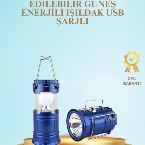 Güneş Enerjili Kızaklı Şarjlı Büyük Boy Kamp Feneri – USB Çıkışlı