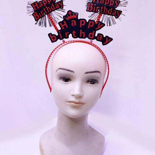 Happy Birthday Yazılı Püsküllü Neon Kırmızı Renk Doğum Günü Tacı 22x19 Cm