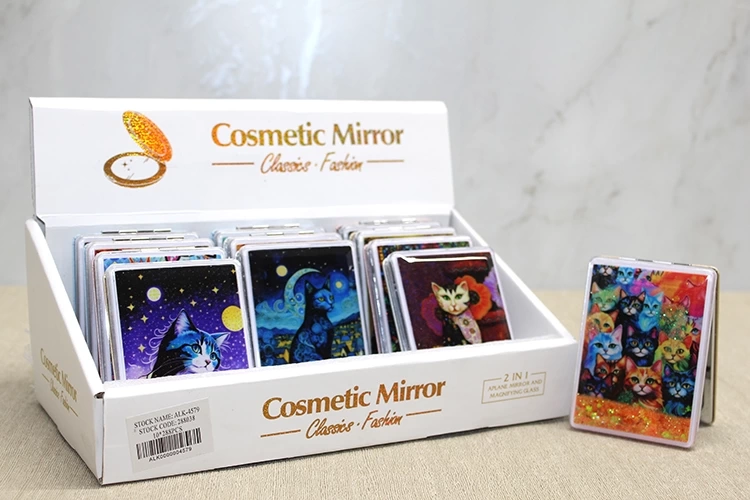 Hareketli Sulu Detaylı Kedi Figürlü El Aynası Alk4579