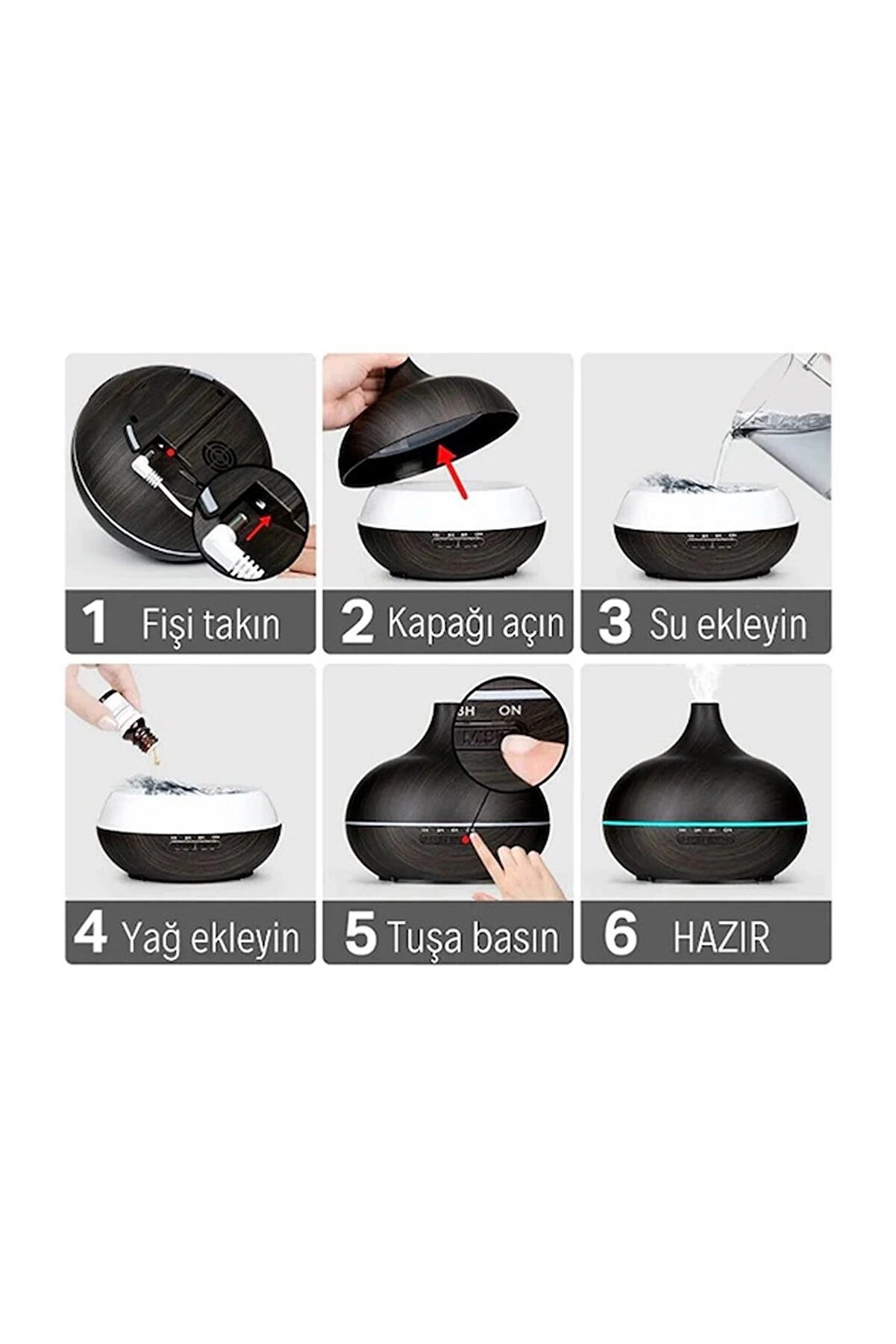 Hava Nemlendirici 7 Led Işıklı Aromatik Oda Kokusu 550 Ml Kahve Aroma Difüzörü Buhar Makinası - Görsel 3