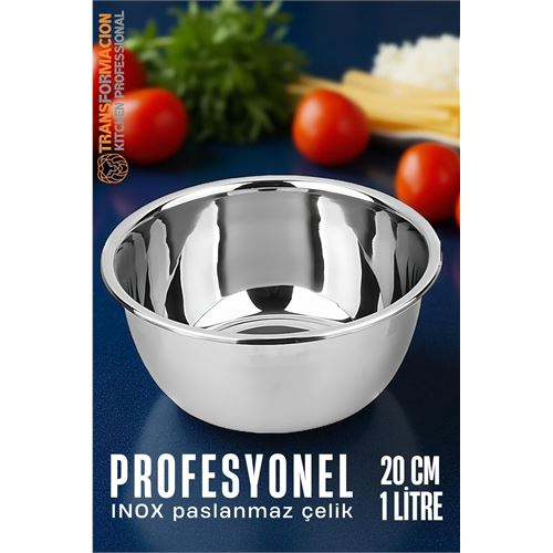 HSNET Inox Kase - 20 Cm 1 Litre Karıştırma Kabı Profesyonel 304 Paslanmaz Çelik