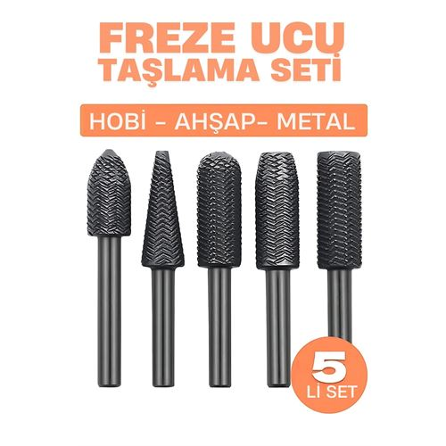Freze Ucu Taşlama Seti Profesyonel Çelik Rotary Burr Seti 5'li Metal İşleme Uçları