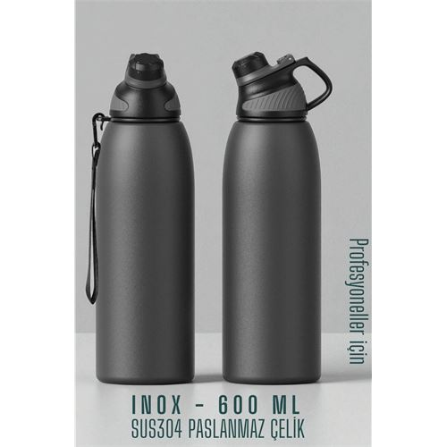 HSNET Inox Çelik Termos - 600 ml SUS304 Çelik Termos Profesyonel GRİ