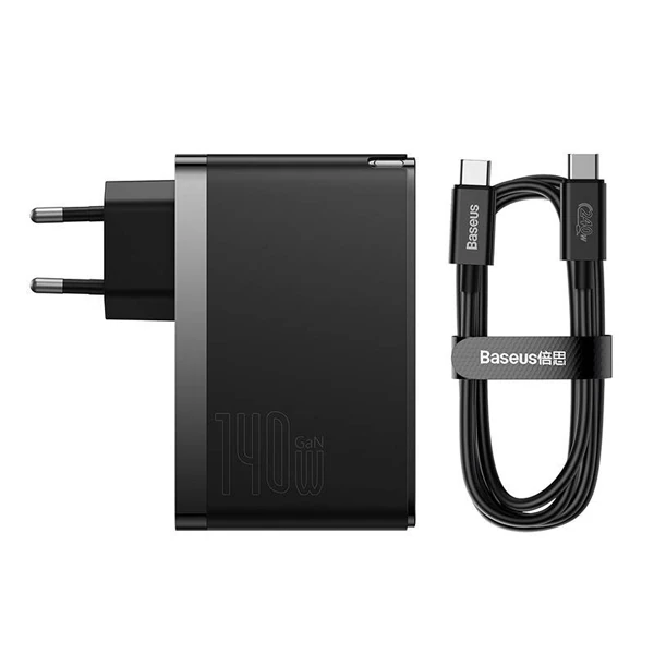 Baseus GaN5 Pro 140W Fast Charger 2 Type-C+1 USB PD Ultra Hızlı Şarj Aleti+Baseus Şarj Kablosu