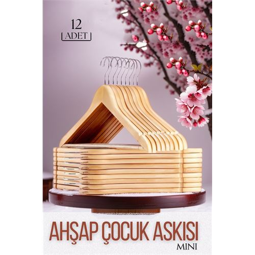 HSNET Mini Ahşap Çocuk Elbise Askısı 12 ADET