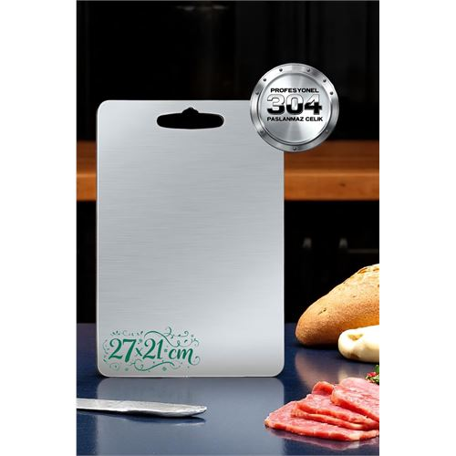 HSNET Kesim Tahtası - Profesyonel 304 Paslanmaz Çelik Doğrama Tahtası 27x21 CM
