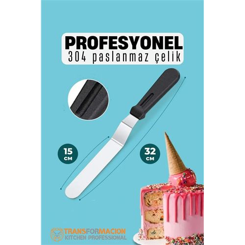 HSNET Pasta Spatulası Profesyonel 304 Paslanmaz Çelik 32 Cm