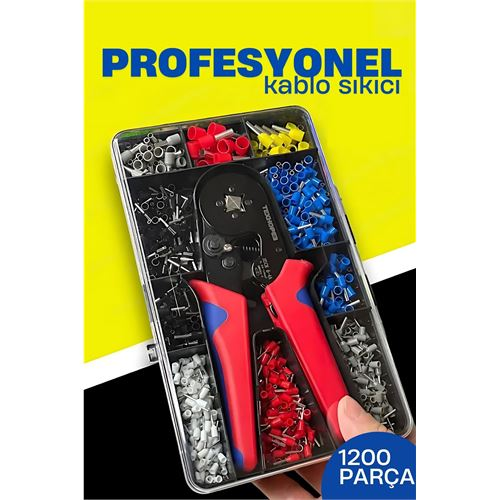 Terminal Sıkma Pensesi + Yüksük Sıkma Pensesi 1200 Parça Kablo Pabucu Seti HSC8 6-4A