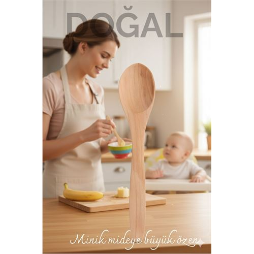 Doğal Gürgen Bebek Mama ve Hazırlık Kaşığı – 13 cm Mini Boy Şık ve Pratik