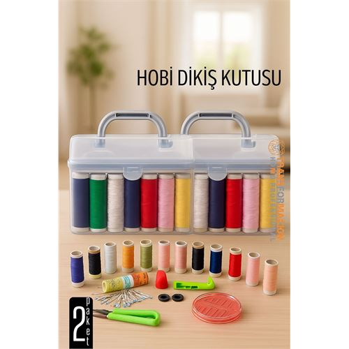 HSNET Dikiş Seti - 42 Parça Renkli Dikiş Seti – Mezuralı Taşınabilir Hobi ve Onarım İçin