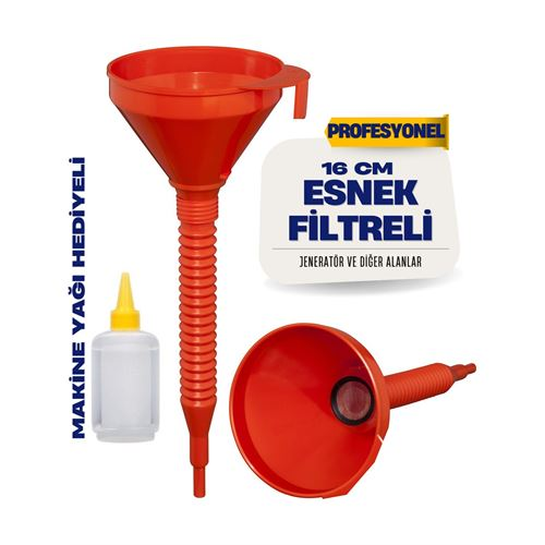 HSNET Süzgeçli Yakıt Boşaltma Hunisi 16 cm Esnek Hortumlu Filtreli Huni – Jeneratör Motor ve Sıvı Aktarımı İçin 711688