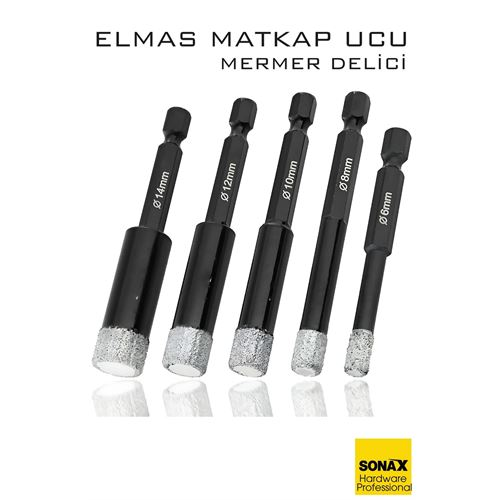 Mermer Delme Elmas Matkap Ucu - 5'li Porselen Karo Seramik Taş Cam Granit için Elmas Matkap Uçları