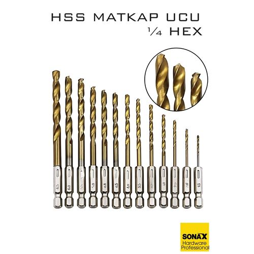 HSS Matkap Ucu 1/4 HEX 13 Parça HSS Tungsten Karbür Matkap Uç 1.5-6.5mm Titanyum