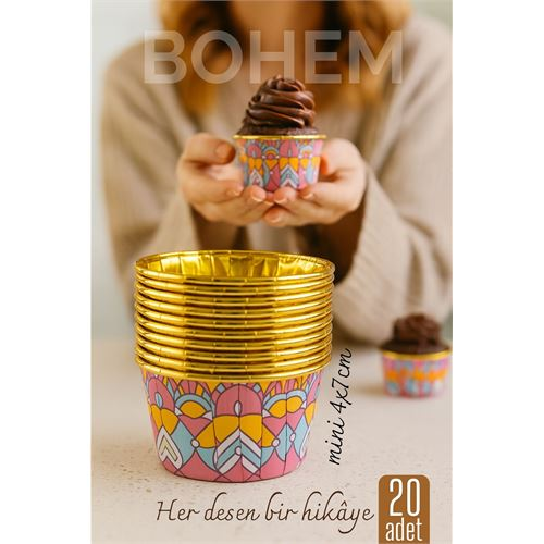 Bohem Yuvarlak Kek Kalıbı Alüminyum Cupcake Muffin Kalıbı 20'li Paket