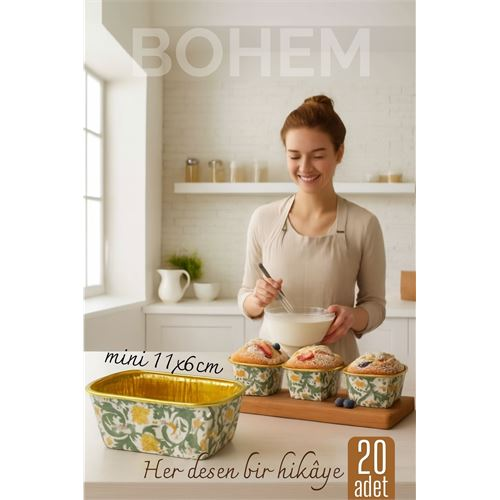 Bohem Dikdörtgen Kek Kalıbı Alüminyum Cupcake Muffin Kalıbı 20'li Paket