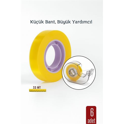 HSNET 6 lı paket Para Bandı Küçük Makinelere 12MM 33 mt Küçük Makine Bandı – Şeffaf Bant | Masa Üstü Dispenser Uyumlu