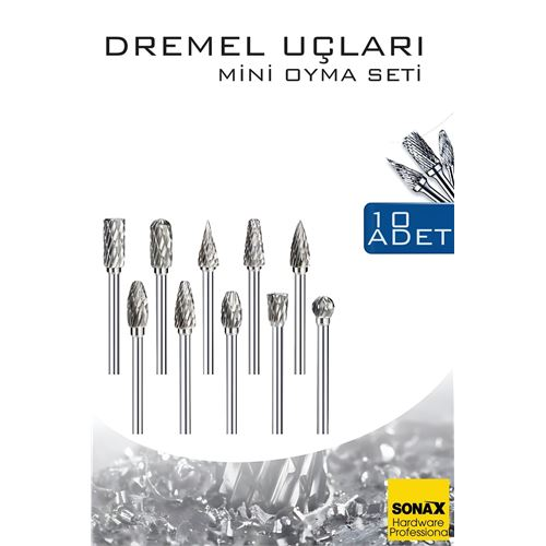 Dremel Uyumlu Mini Oyma Gravür Uç Seti – 10'lu Tungsten Karbür Ahşap/Metal/Plastik için