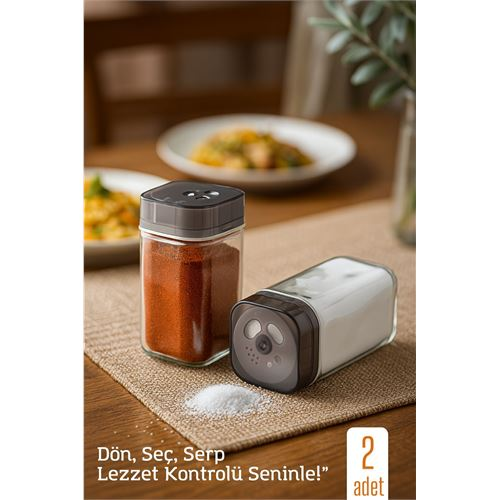 HSNET Cam Tuzluk Baharatlık – 360° Döner Kapaklı | 3 Delik Tipiyle Ayarlanabilir Akış 2 ADET