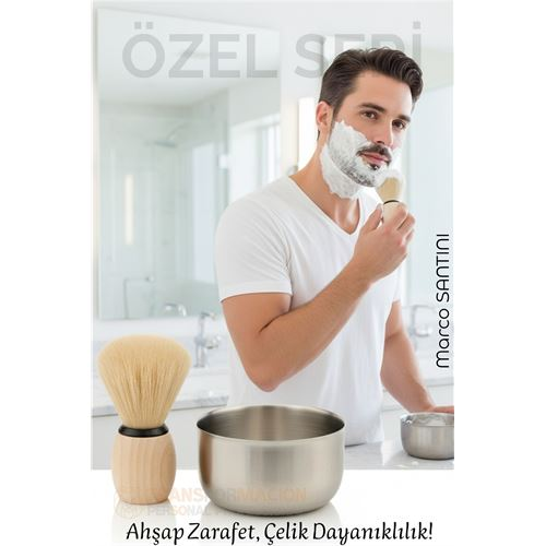 Klasik Tıraş Seti – Ahşap Saplı Fırça & 304 Paslanmaz Çelik Tıraş Tası