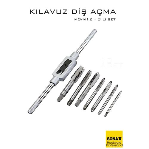 8 li Diş Açma Kılavuz Seti –Endüstriyel Çelik M3-M12 Arası Dişli Matkap Ucu