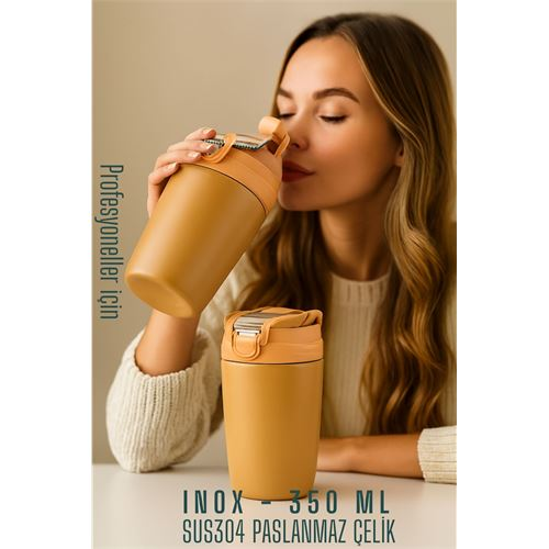 HSNET Inox Çelik Kahve Bardağı - 350 ml SUS304 Çelik Termos Profesyonel LATTE