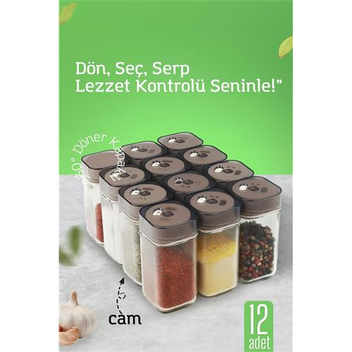 HSNET Cam Tuzluk Baharatlık – 360° Döner Kapaklı | 3 Delik Tipiyle Ayarlanabilir Akış 12 ADET