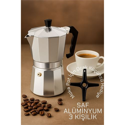 HSNET Klasik Italyan Moka Pot - 6061 Saf Alüminyum Profesyonel Moka Pot - 3 kişilik