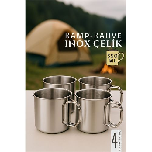HSNET Inox Çelik Kamp Kupası - Kamp Bardağı 350 ml 4 LÜ SET