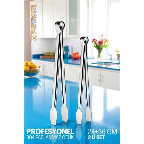 HSNET 2 Boy Mutfak Maşası - Mangal Barbekü Maşası - Izgara Maşası Tava Maşası Çelik 18 ve 36 Cm