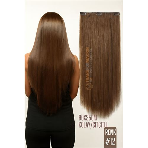 Doğal Görünümlü Düz Siyah Sentetik Kaynak Saç – RENK KOD:#12 Kolay Tak Çıkar Işıltılı Etki!