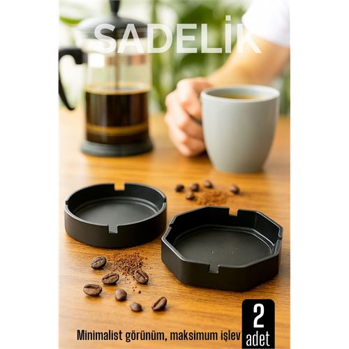 2 li Karbon Plastik Küllük Seti - Masaüstü Küllük Kaymaz Hafif ve Şık Tasarım