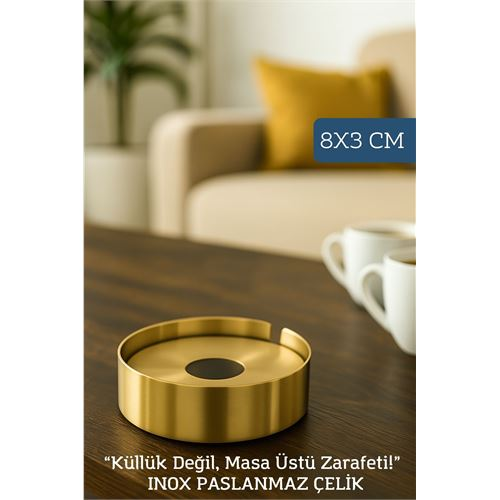 HSNET Gold Inox 1 MM Scotch Çelik Küllük – 8 cm x 3 cm | Modern Hijyenik ve Dayanıklı Tasarım