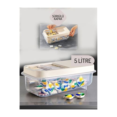 HSNET Reagan Tablet ve Deterjan Saklama Kutusu 5 Lt Krem