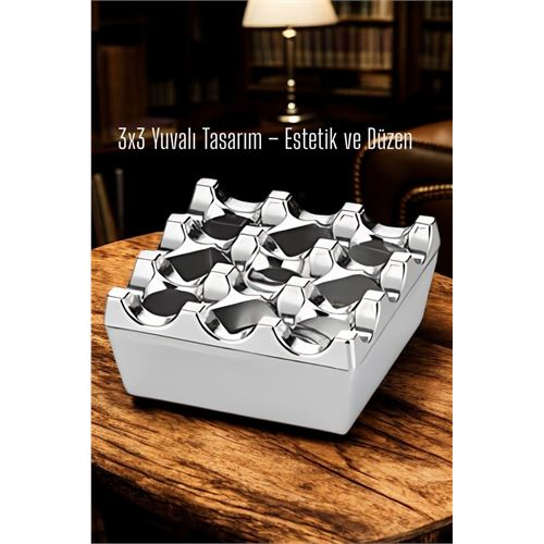 Metal Döküm Küllük – 3x3 Yuvalı Krom Modern ve Ağırlıklı Tasarım 7