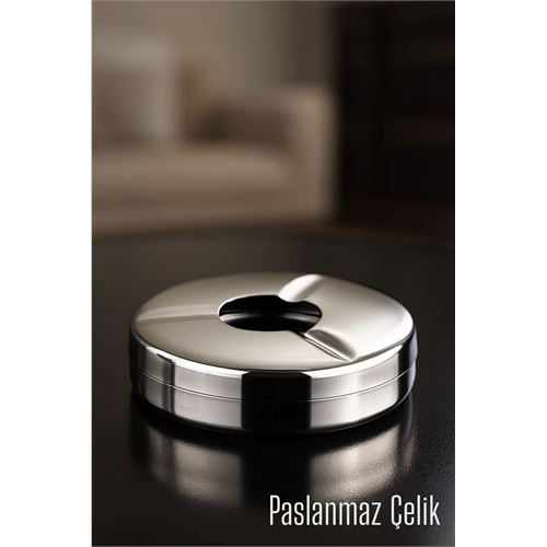 Kapaklı Paslanmaz Küllük - Kapaklı Metal Kül Tablası - Masaüstü Küllük