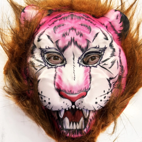 Kahverengi Saçlı Pembe Yüz Kurt Maske Kaplan Maske Mega Peluş 26 No