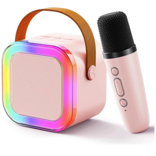 Karaoke Kablosuz Hoparlör Mikrofonlu Rgb Işıklı Bluetooth Speaker Tf Kart/usb Pembe