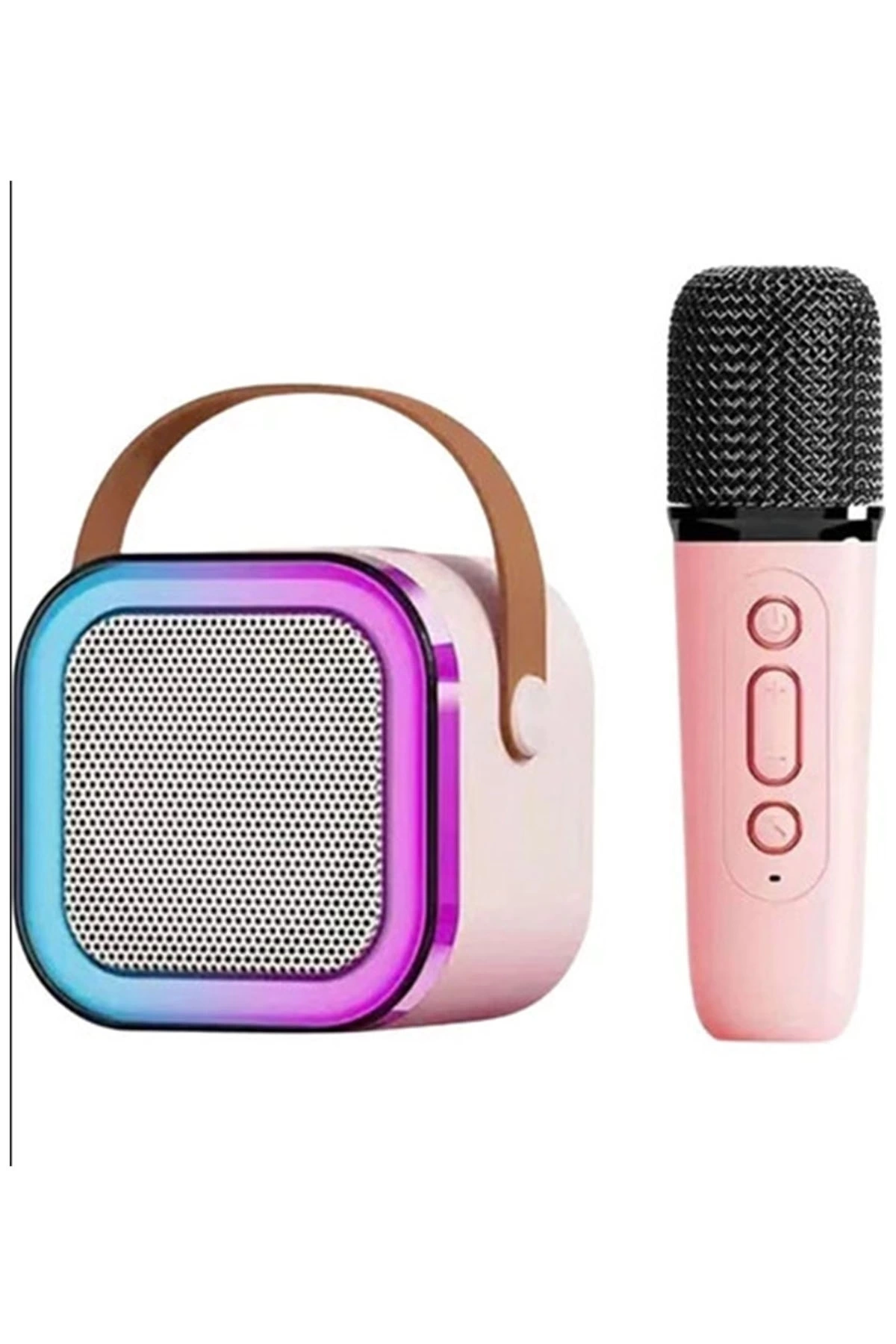 Karaoke Kablosuz Hoparlör Mikrofonlu Rgb Işıklı Bluetooth Speaker Tf Kart/usb Pembe - Görsel 3