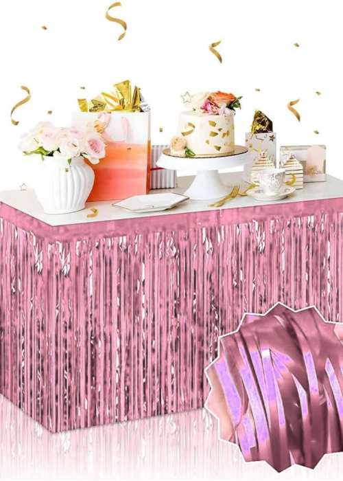 Kendinden Yapışkanlı Rose Gold Metalize Püsküllü Masa Eteği – 75 X 275 Cm Parti Süslemesi