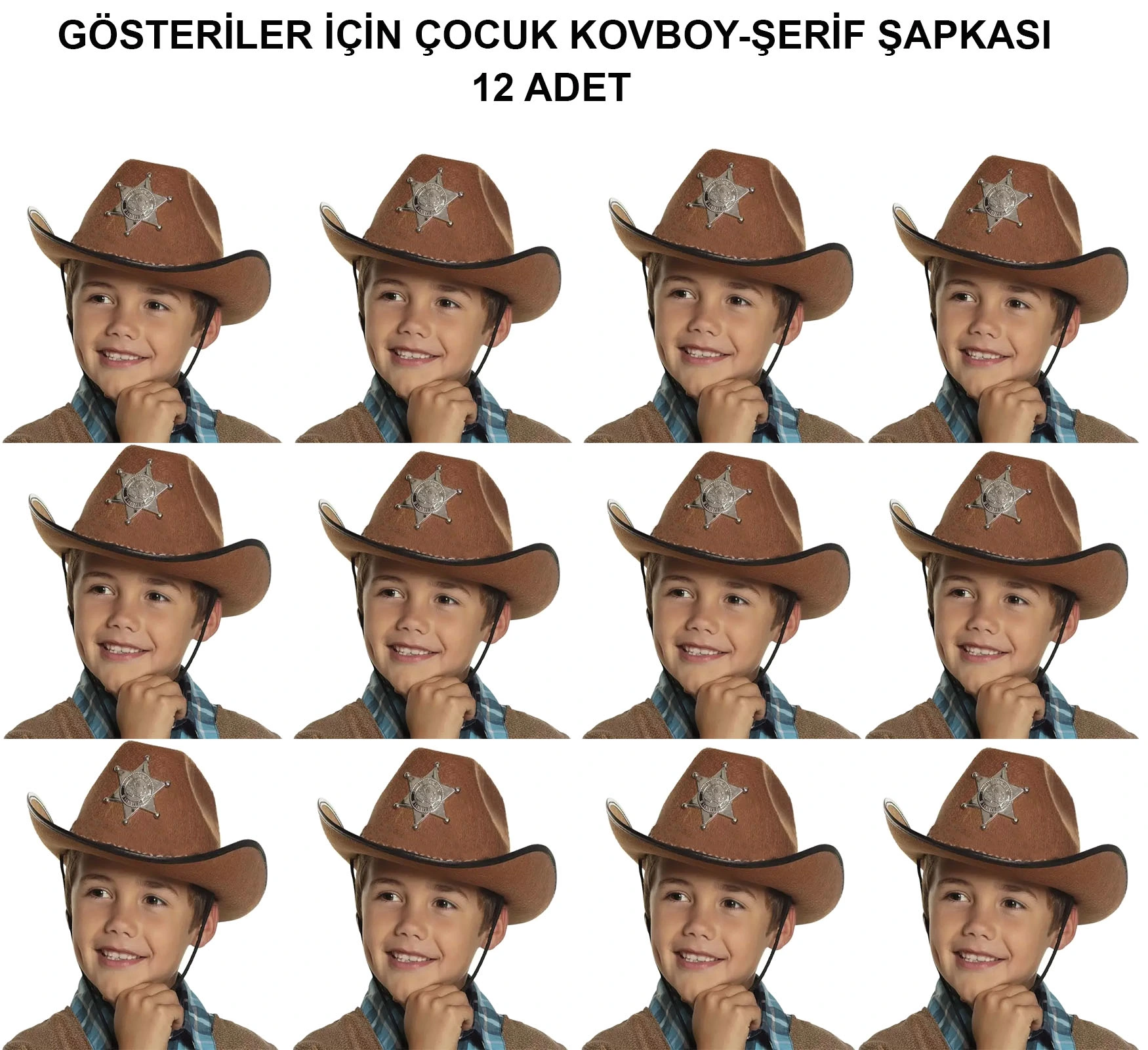 Kovboy Şerif Şapkası Kahve 12 Adet - Kostüm