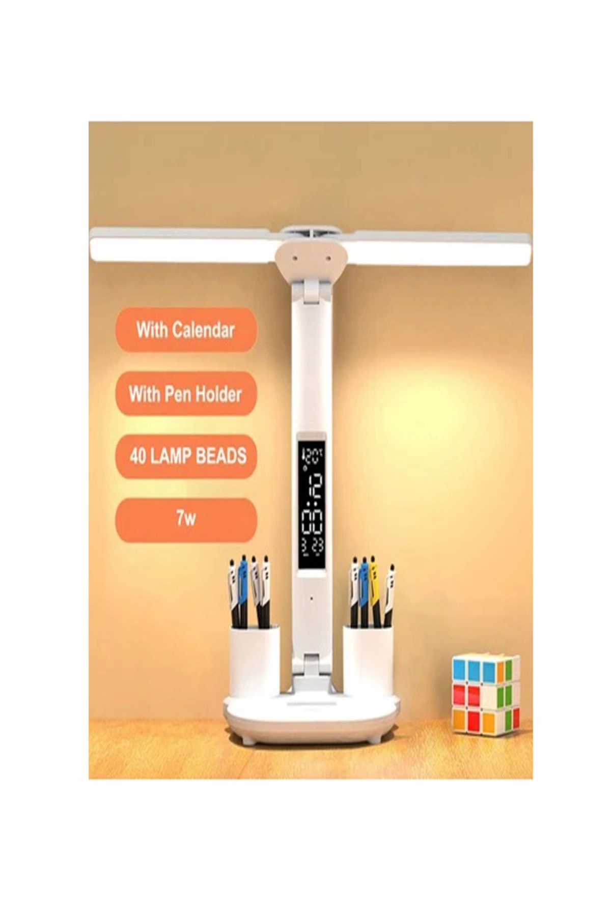 Led Dokunmatik Katlanabilir Masa Lambası Takvim Sıcaklık Saat Şarjlı Masa Lambası - Görsel 3