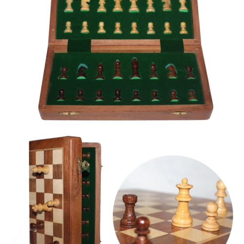 Mıknatıs Taşlı Ahşap Katlanabilir Kutulu Satranç Oyunu 12.5 Cm G610