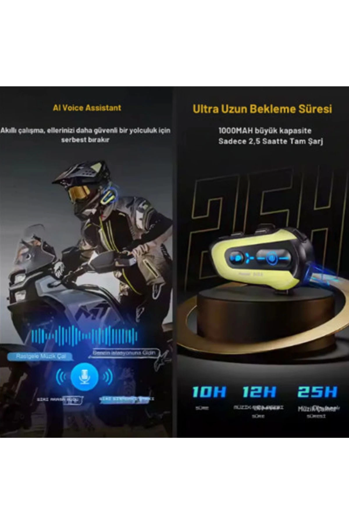 N3x Rgb Işıklı Intercom 3 Kişi Bağlantılı 1000mah Motosiklet Bluetooth Kulaklık Seti - Görsel 3